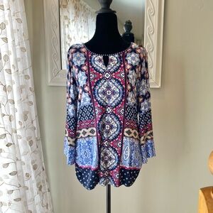 Ruby Rd. Patchwork Medallion Tunic - Blue & Red Multi